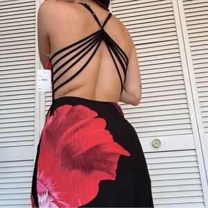 Elegant Black and Red Floral Dress